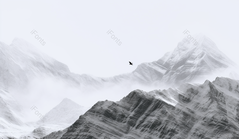 中国风苍白雪雾雪山群和飞鸟,高清,摄影图,摄影图片,图片大全,摄影图免费下载